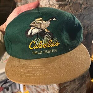 Vintage Two-tone Green Cabelas Goose flatbill wool baseball hat, Field Tester